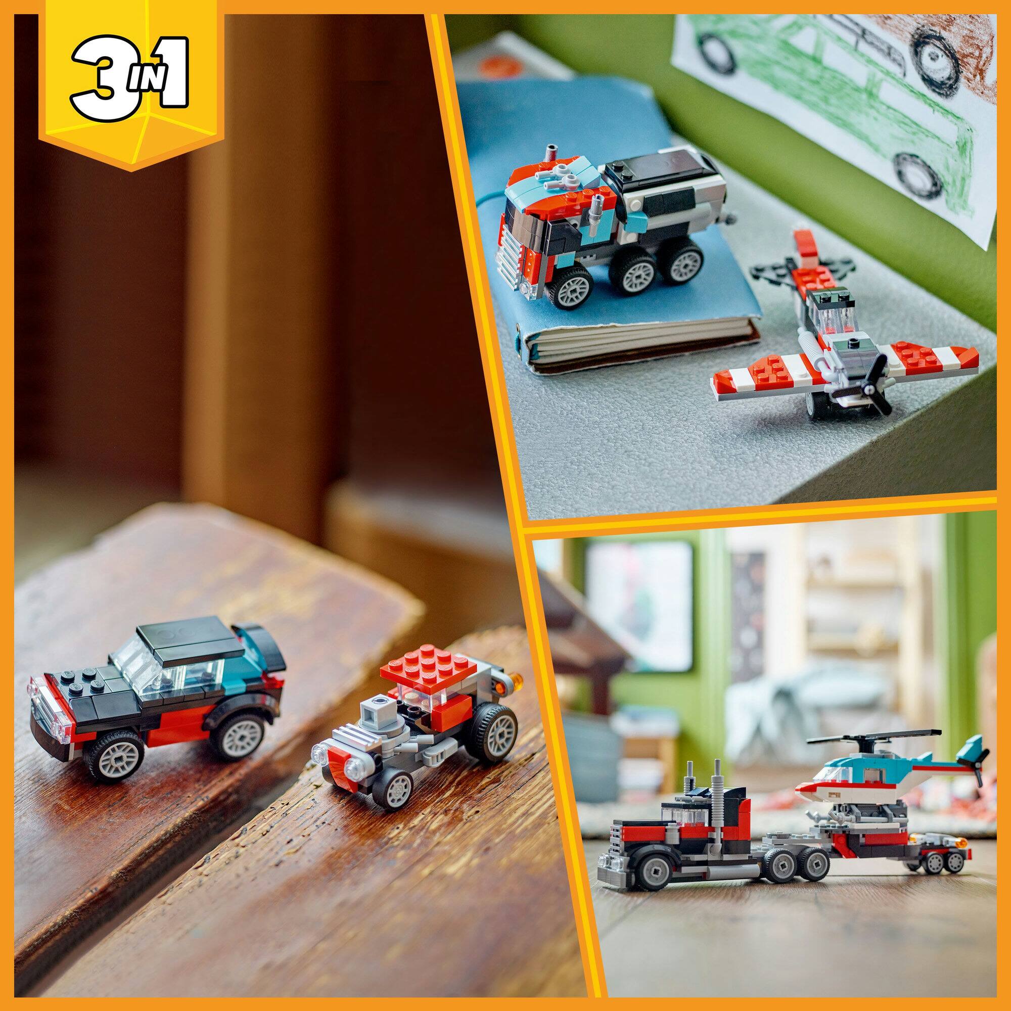LEGO® Creator Flatbed Truck with Helicopter Toy 31146